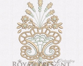 Machine Embroidery Design - Cutwork lace flower vase