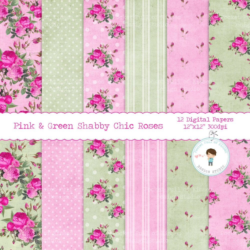 pink green shabby chic roses digital paper floral scrapbook pink green shabby chic roses digital paper floral scrapbook