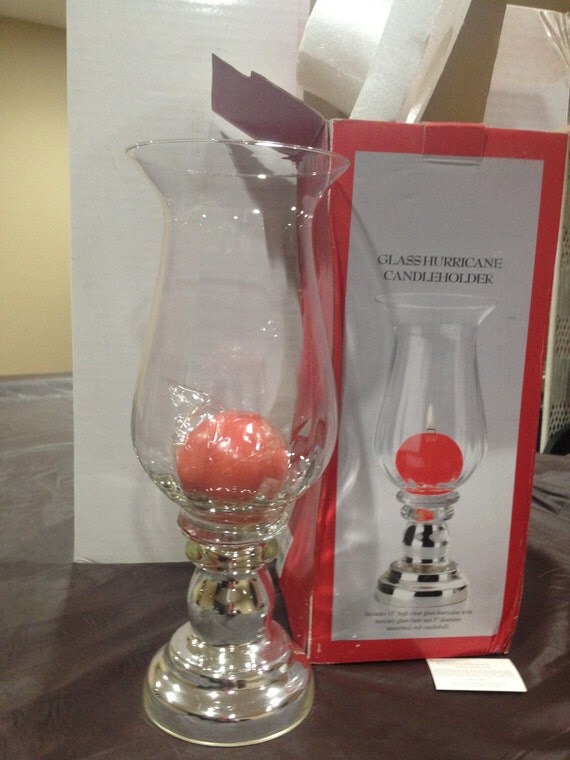 Vintage Glass Hurricane Candle Holder NIB