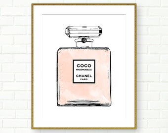 Coco Chanel Perfume Print, Coco Mademoiselle, Fashion Art, French Decor, Pastel, Perfume Print, Vanity Decor, Paris Wall Art, Perfume Poster