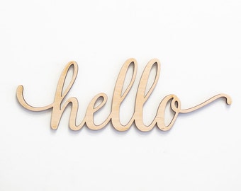 Hello Script Wood Sign -Wood Sign Art, Wooden Hello, Hello Sign, Laser Cut Wood Sign, Wood Wedding Decor, Cursive Hello, Greeting Sign