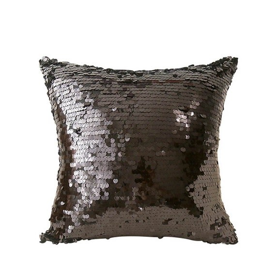 Black Metallic Sequins Embellished Square Throw Pillow Cushion