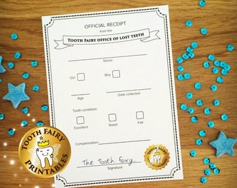 Tooth fairy receipt for lost tooth - Instant download Printable file