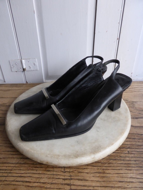 Vintage Gucci black leather slingback shoes size 36 UK 3