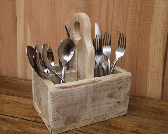 Rustic Cutlery Caddy / Holder Condiment Holder Reclaimed