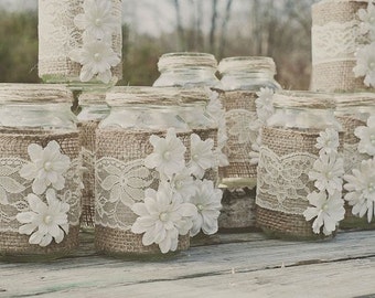 Burlap & Lace Mason Jars for Wedding or Baby Shower