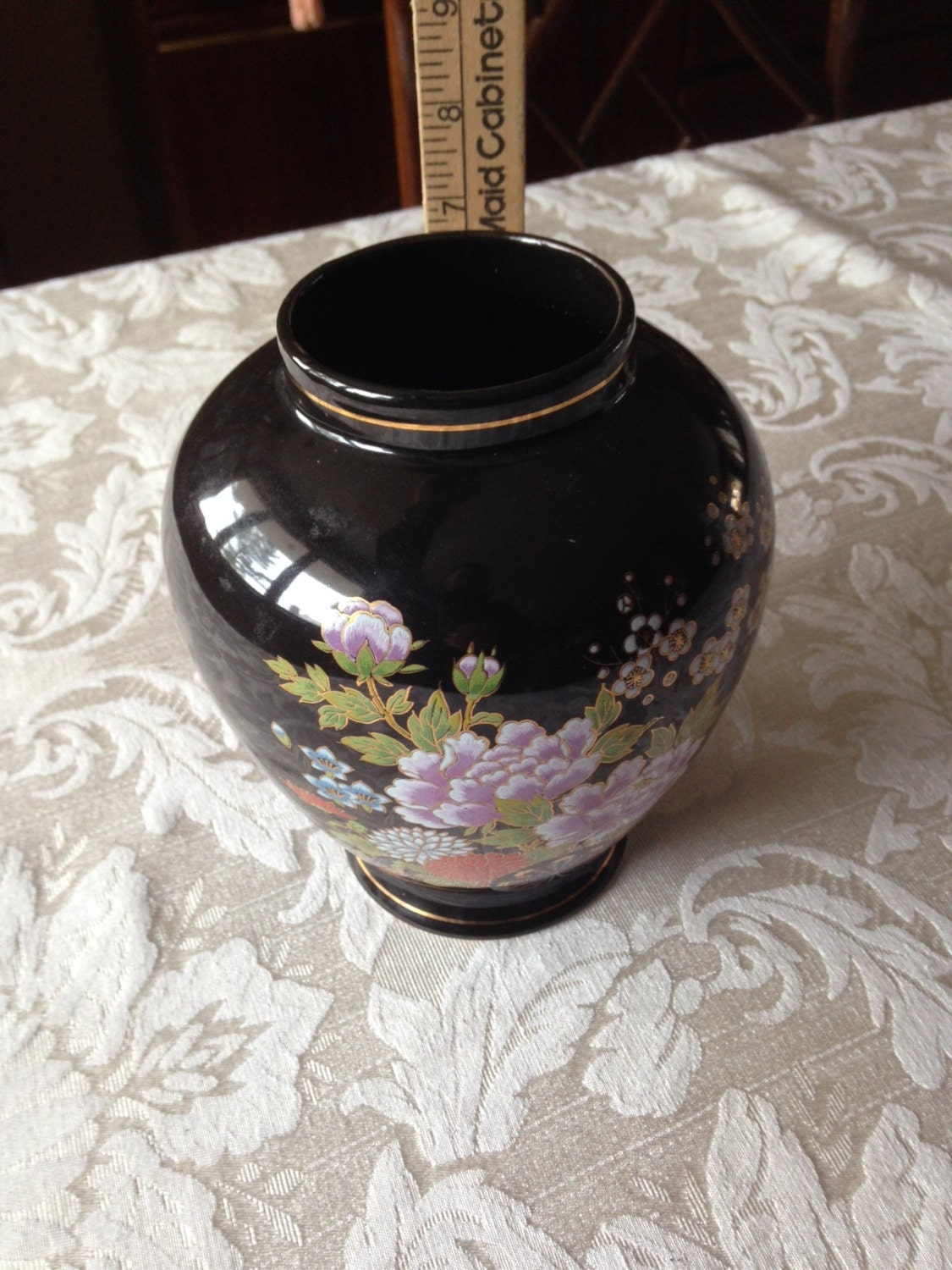 Vintage Japanese Black and Gold Porcelain Vase