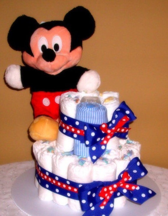 Mickey Mouse Diaper Cake by AlwaysADORNable on Etsy