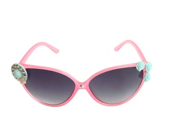 Pink Cat-eye Shape Cute Hat and Flower Kid Girl Sunglasses