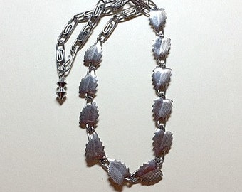 SALE Vintage silver leaf necklace leaf chain necklace silver necklace silver chain necklace leaves necklace modern necklace 1960s