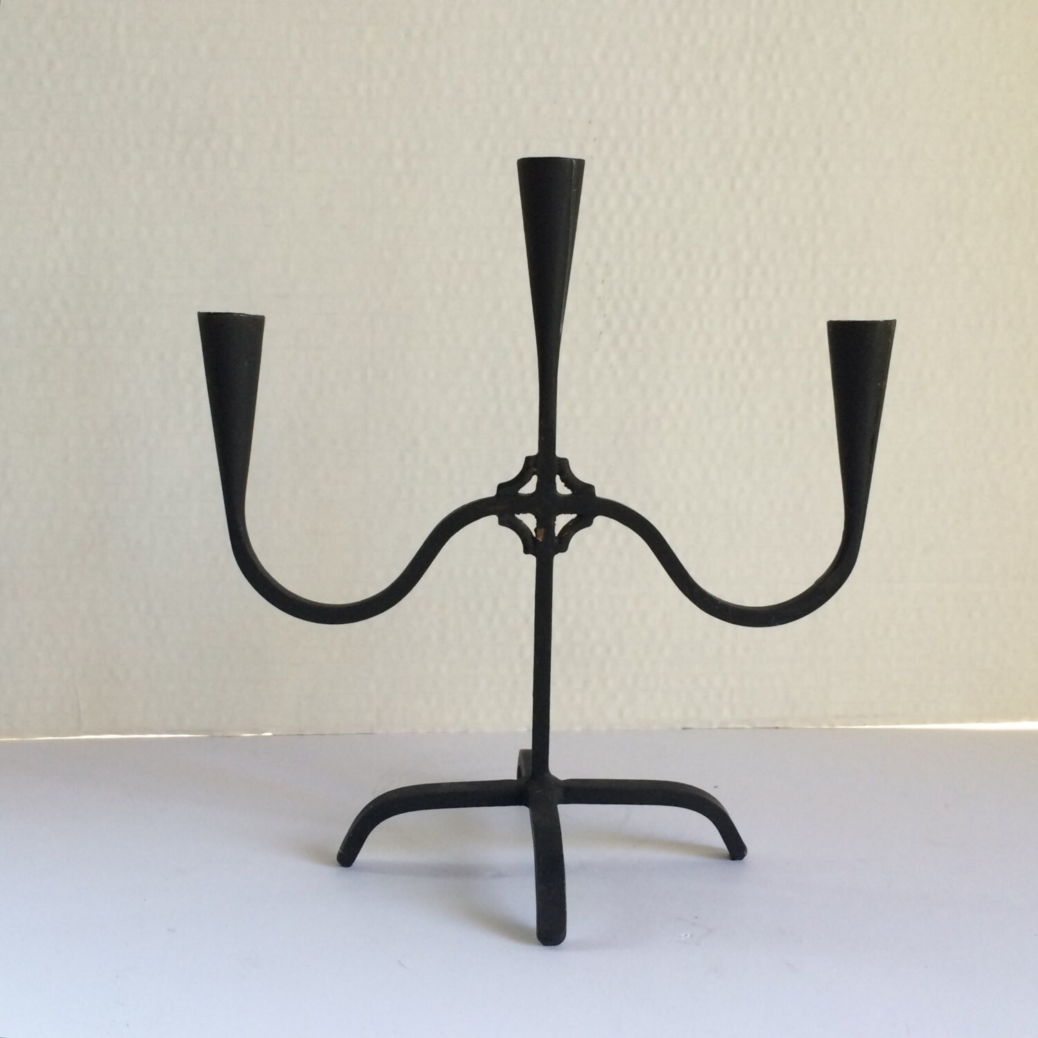 Danish modern black wrought iron candelabra