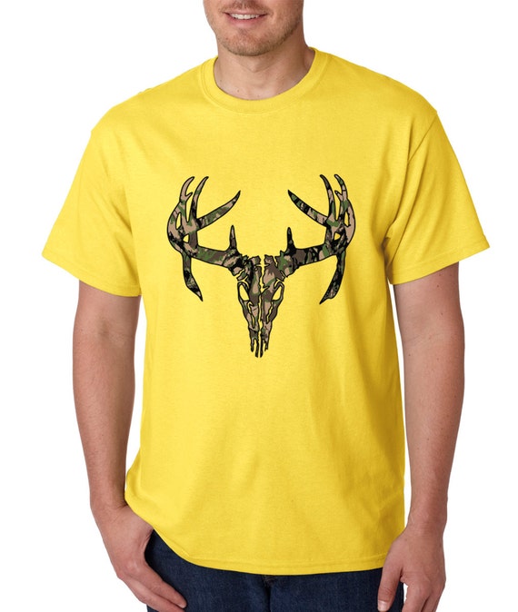 Mens Camo Deer Skull Shirt Printed Fitted Wilderness Hunting