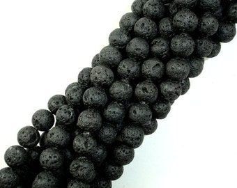 Black Lava Beads, Round, 8mm(8.5mm), 15.5 Inch, Full strand, Approx 49 beads, Hole 1 mm (300054020)