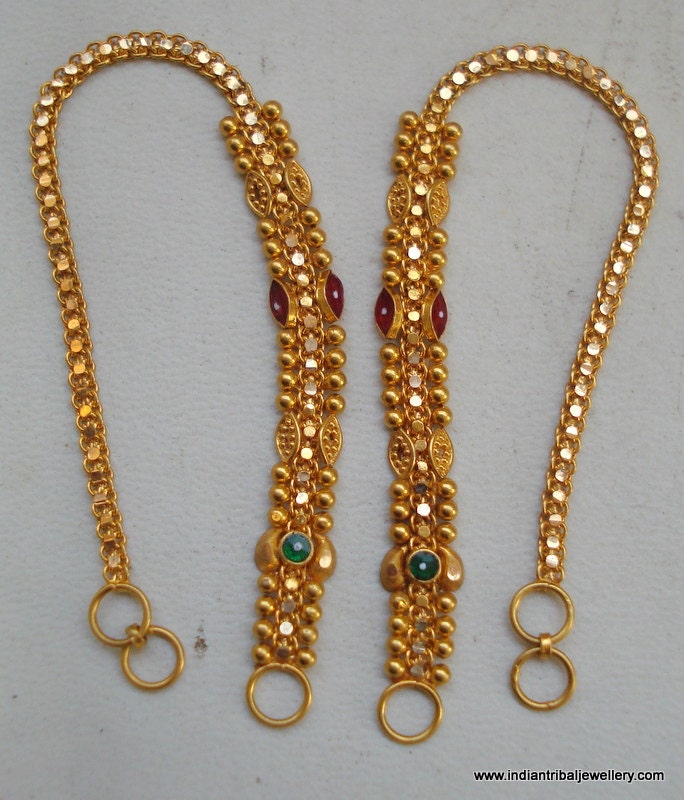 ethnic 20k gold ear chain handmade jewelry from rajasthan