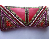 red beaded clutch bag