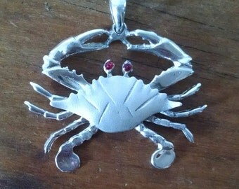 Handmade cast Sterling Silver Maryland Blue Crab Pendant on Black cord