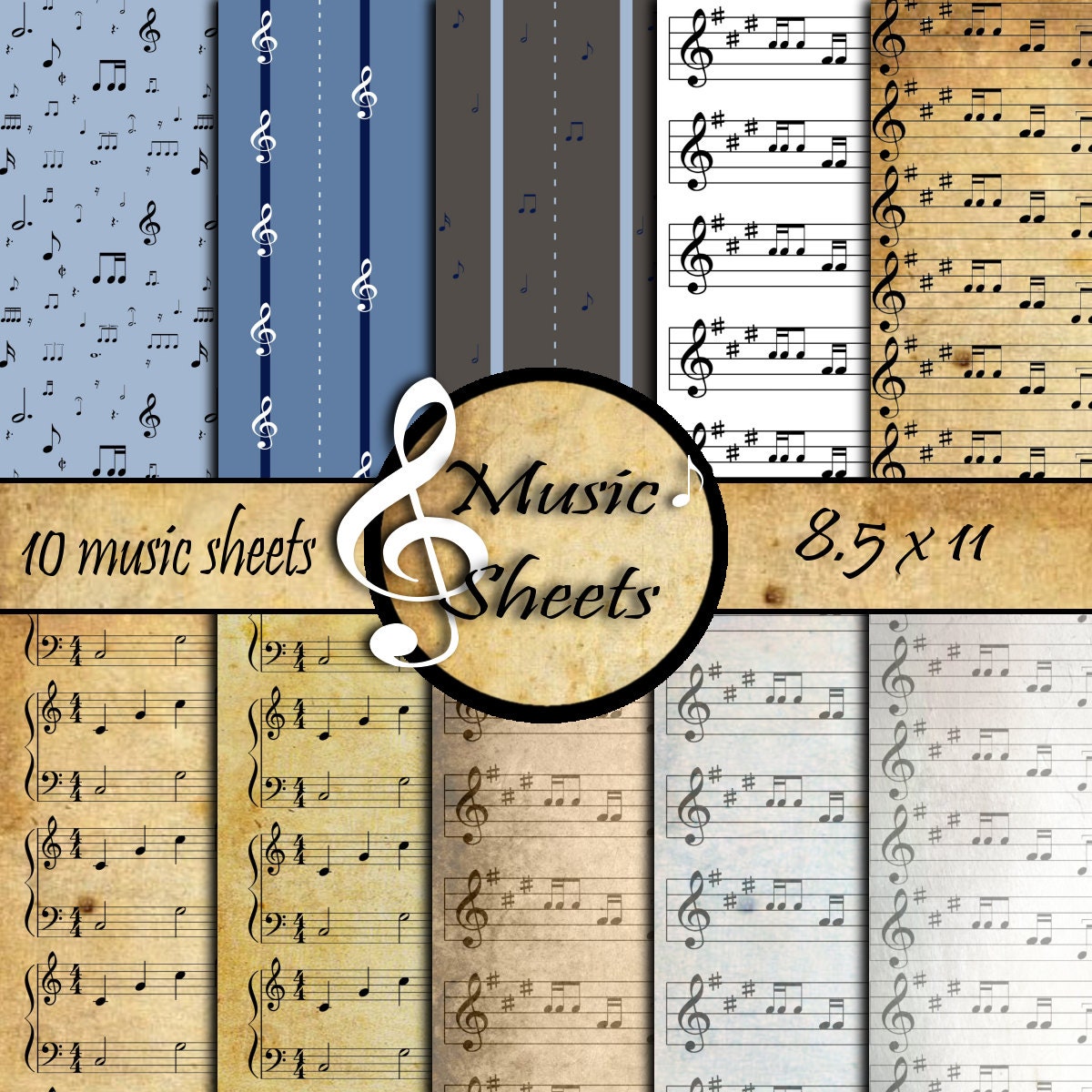 Music sheet digital scrapbook paper music notes digital music