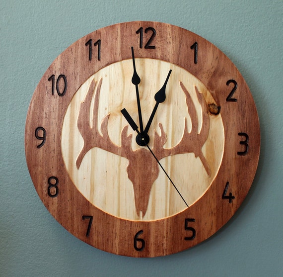 Deer skull clock Wood clock Nature clock Wooden wall clock Hunting
