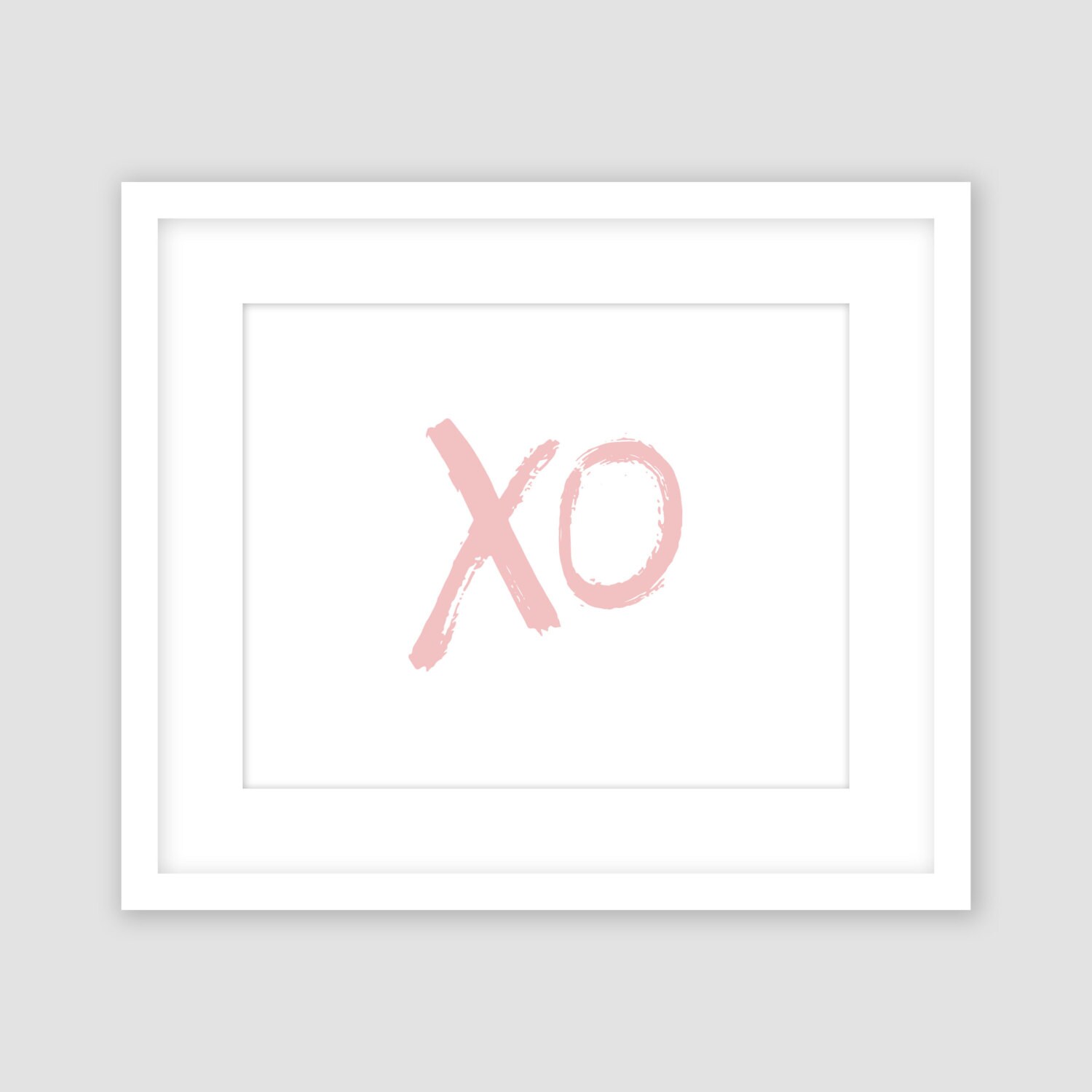 Rose Pink XO on White Print Horizontal Wall Art Hugs and