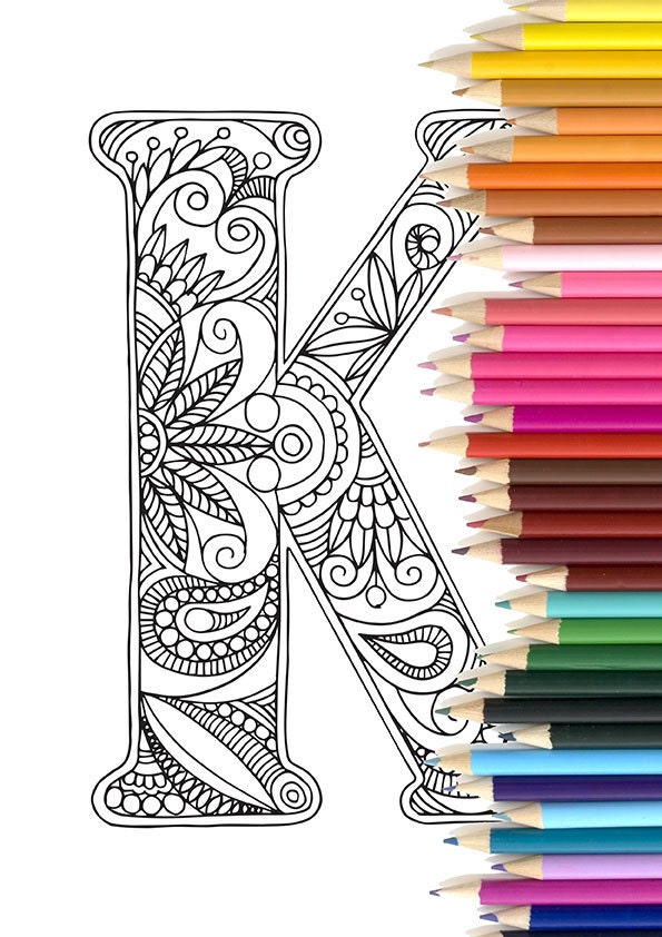 Adult Colouring Page Alphabet Letter K