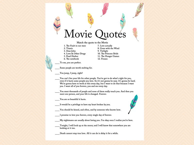 movie quote famous love quote game movie game Bird Feather