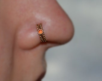 7mm Garnet NOSE RING // Gold Nose Ring Stud - 20 gauge Cartilage Earring - Forward Helix Earring - Rook Piercing - Tragus Earring