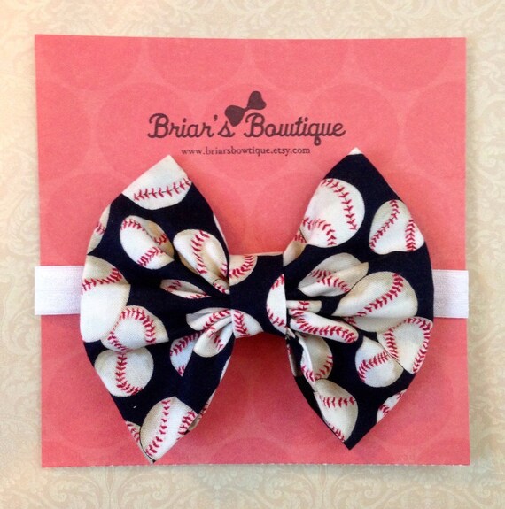 Baseball bow headband or clip Navy blue baseball by BriarsBowtique
