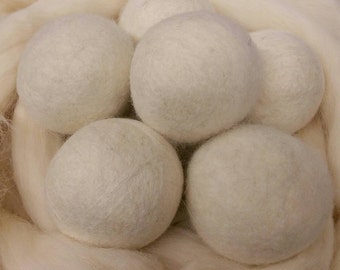 Wool Dryer Balls - 6 Large Natural Wool Dryer Balls - Dryer Ball Set - Wool felt Balls - Great For Cloth Diapers - Felted Dryer Balls