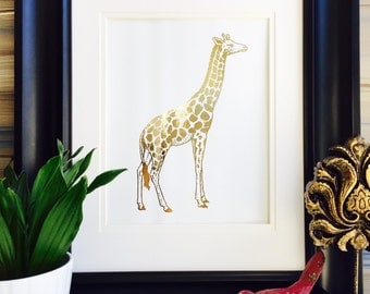 Giraffe Print, Giraffe Art, Gold Foil prints, Home Decor, african animals, safari theme, giraffe nursery