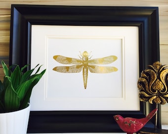 Dragonfly, Art Prints, Gold Foil Print, Insect Art, Dragon Fly Print, Dragon flies, Home Decor, Bug Art, Insect print, gold dragonfly print