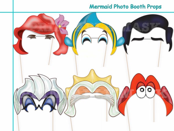 Mermaid Party Photo Booth Props Set 12 Piece PRINTABLE