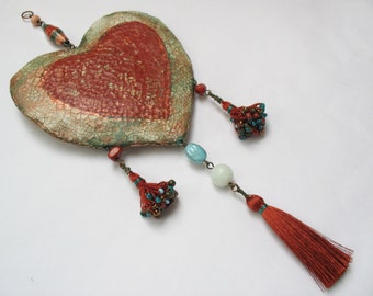 paper mache, paper hanging decor, paper decoration, papier mache, heart decoration, handmade paper ornament, paper mobile, Papier Mâché
