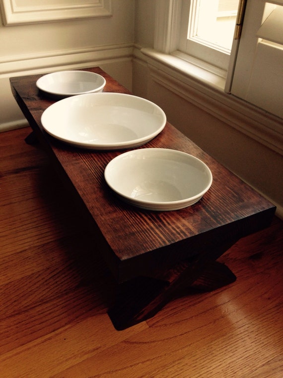 3 Dog Bowl raised elevated feeder farm table dark walnut