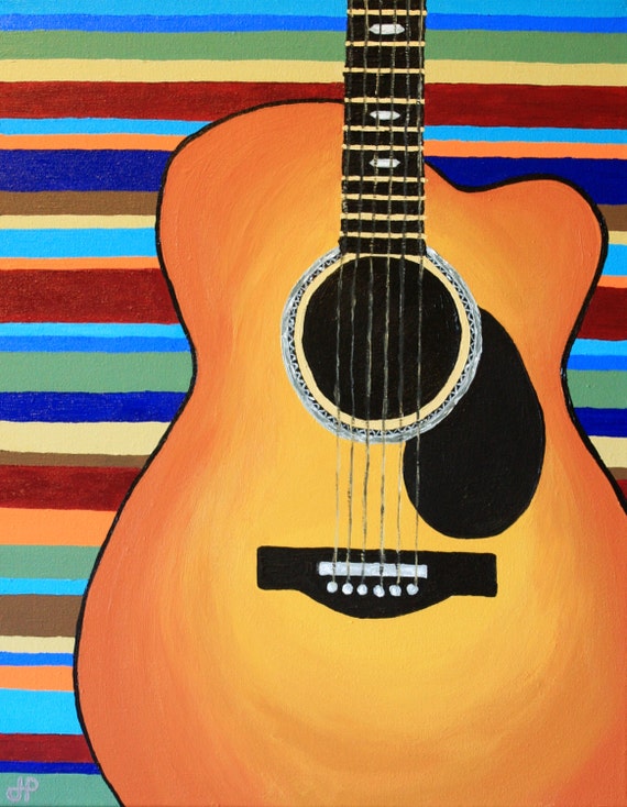 Items similar to 16" x 20" Original Acoustic Guitar Painting. Colorful