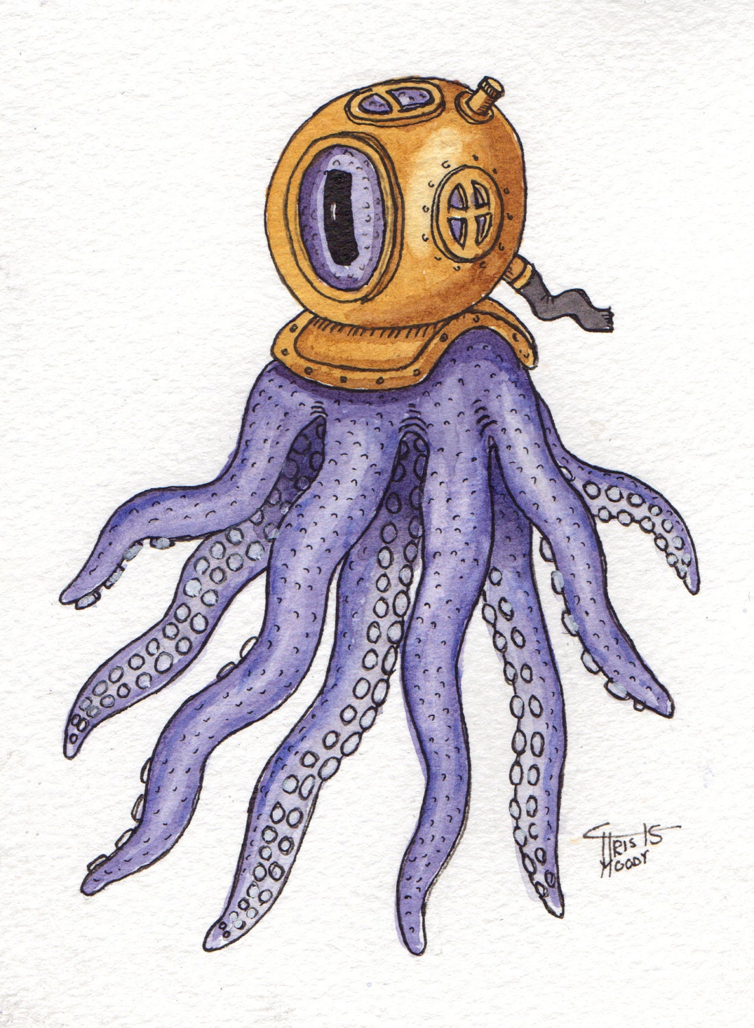 Items similar to One Eyed Purple Octopus in Dive Helmet Original