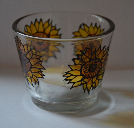 a set of 3 sunflower candle holders by DecoupageLady on Etsy