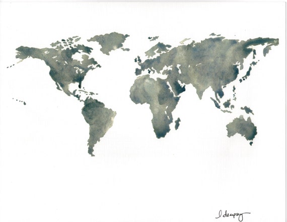 watercolor print of world map on high quality acid free linen