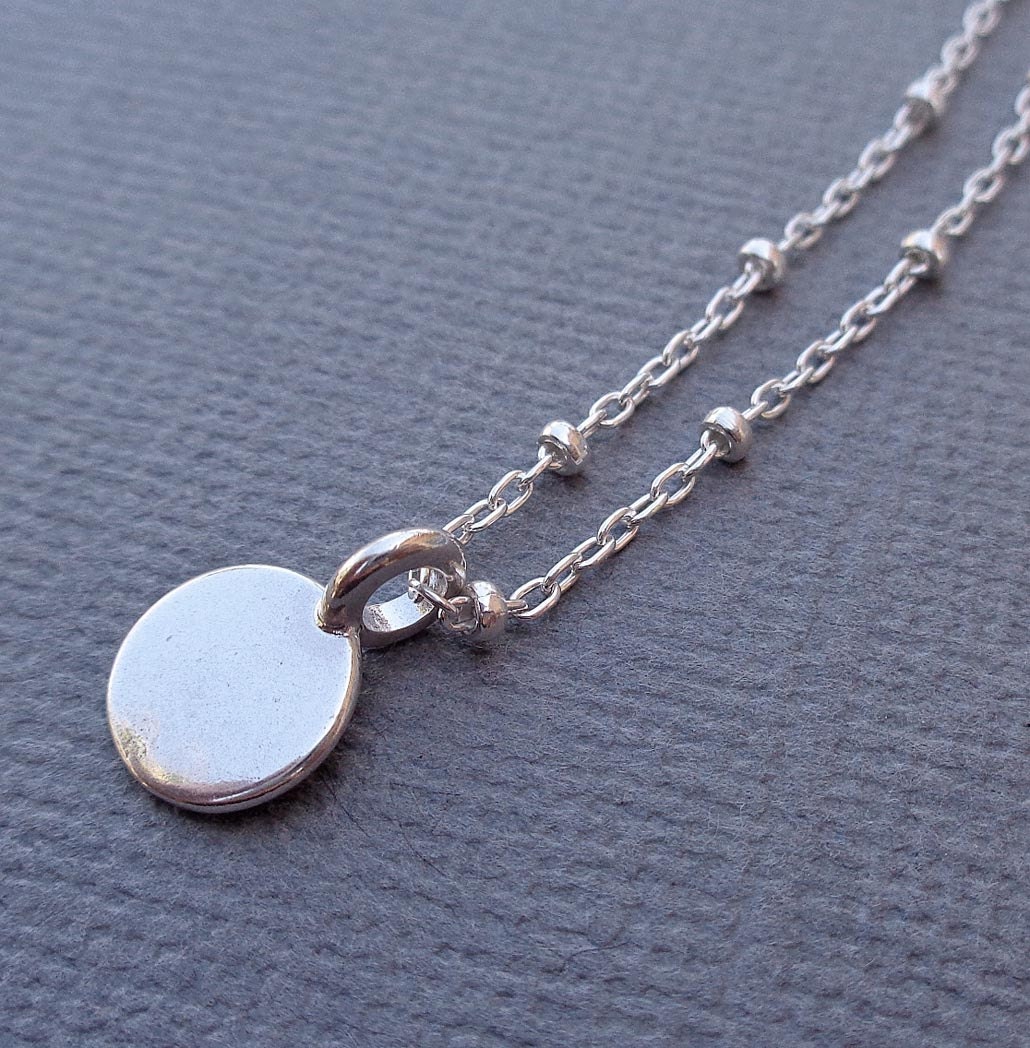Small Round Charm Necklace / Sterling Silver Round Charm