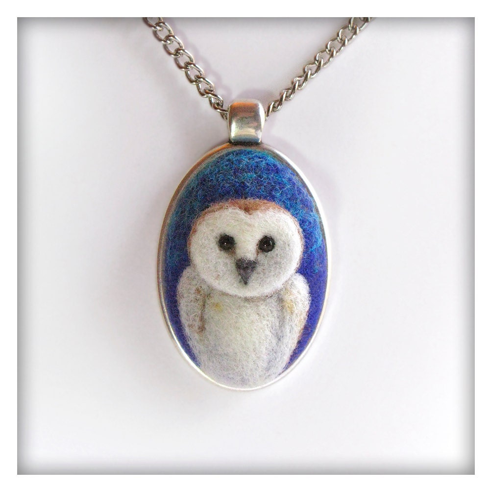 White Owl Pendant Necklace Needle Felted Jewelry Wool