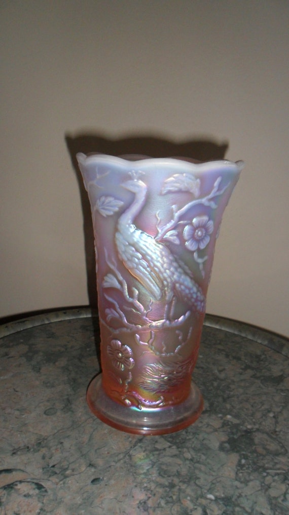 Carnival Glass Fenton Pink Opal Peacock Garden