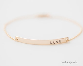 Hand Stamped Gold Bar Bracelet, Personalized Gold Bar Bracelet, Gold Bracelet, Gold Initial Bracelet, Name Bracelet, Personalized Bracelet