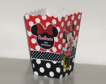 10 Personalized Minnie Mouse Red Print popcorn boxes