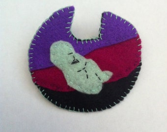 Baby womb art brooch - purple, green, black