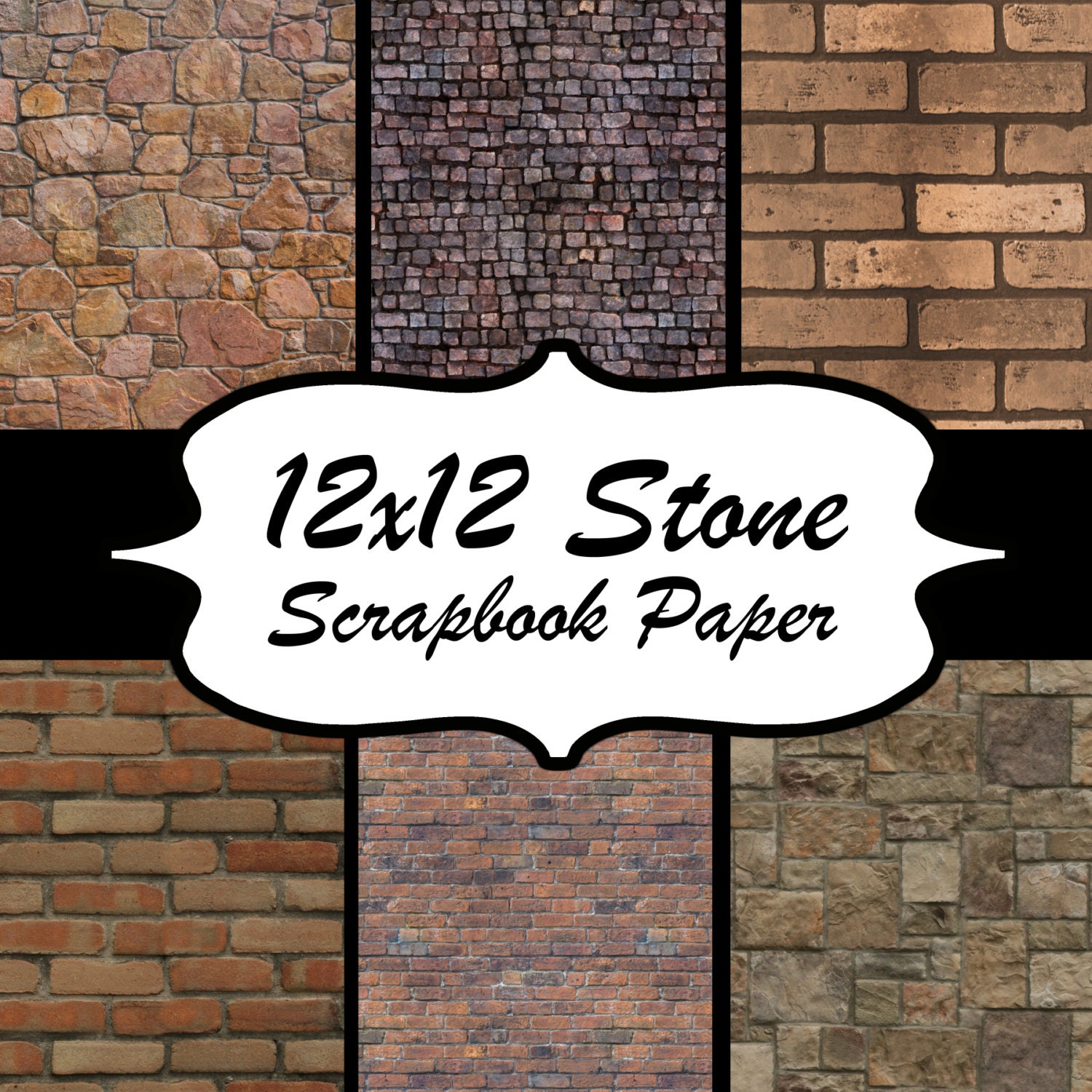 Stone Brick Scrapbook Paper 12x12 JPEG JPG instant printable