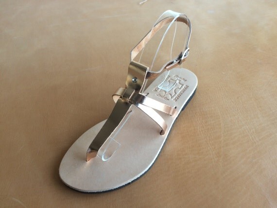 Copper Leather Sandals Handmade Sandals Flat Sandals leather shoes US ...