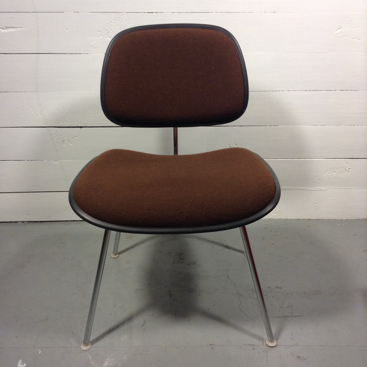 Herman Miller Eames Dining Chair Metal Base Brown Upholstery DCM