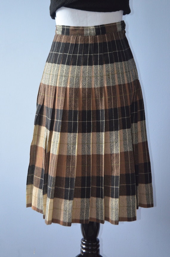 Vintage Wool Pleated Plaid Skirt Made In Canada 