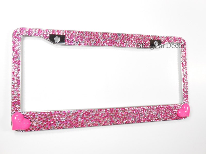 Pink Encrusted Rhinestone License Plate Frame W/Hearts Pink