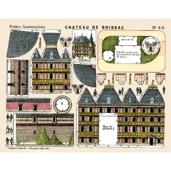 5x Vintage PAPER MODEL BUILDINGS - Printable Toy Sheet 