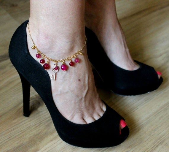 Ankle Bracelet Gold Anklet Gold Key Anklet Agate Anklet